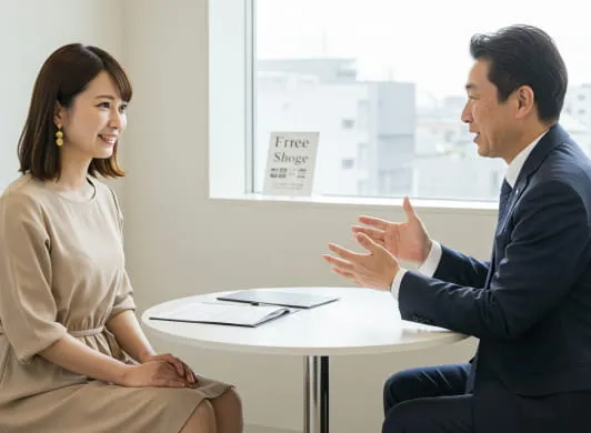 助成金申請の案内を行う女性